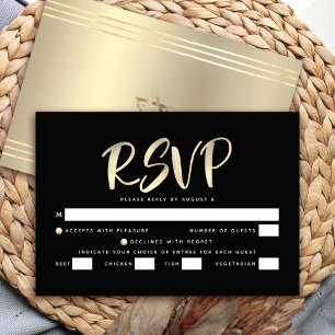 Tarjeta De Confirmación De Asistencia Bar Mitzvah Negro Oro Hoja Script Negrita Entrada
