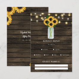 Tarjeta De Confirmación De Asistencia Barn Wood String ilumina los girasoles