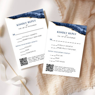 Tarjeta De Confirmación De Asistencia Barra de Agate azul y dorado Código QR Mitzvah, ve