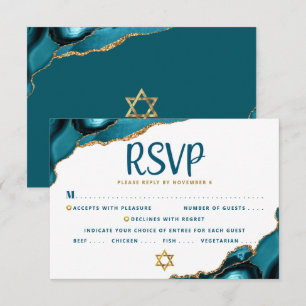 Tarjeta De Confirmación De Asistencia Barra Mitzvah Audaz Guión del Agate Turquesa Moder