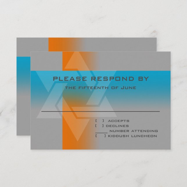 Tarjeta De Confirmación De Asistencia Barra Mitzvah Naranja y Turquesa en cualquier colo (Anverso / Reverso)