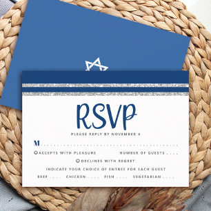 Tarjeta De Confirmación De Asistencia Barra Mitzvah Navy Blue Silver Guión negrita