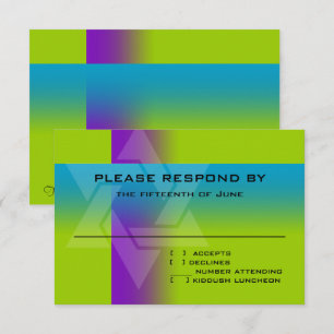Tarjeta De Confirmación De Asistencia Barra Mitzvah Purple y Turquesa en cualquier color