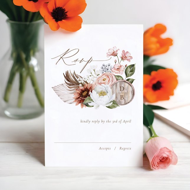 Tarjeta De Confirmación De Asistencia Barril Floreal Bohemian (Country Western Watercolor Bohemian Florals Barrel RSVP Card)