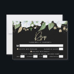 Tarjeta De Confirmación De Asistencia Bat Mitzvah Black Gold Script Watercolor Floral<br><div class="desc">Estar orgulloso, regocijarse y celebrar este hito de su Bat Mitzvah favorito con esta sofisticada y personalizada tarjeta de inserción RSVP para su evento! Una moda, impresionante, blanca y dorada purpurina acuarela floral con una tipografía de escritura de Relieve metalizado de oro falso y sans blancos tipo serif superponen un...</div>