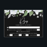 Tarjeta De Confirmación De Asistencia Bat Mitzvah Black Silver Script Watercolor Floral<br><div class="desc">Estar orgulloso, regocijarse y celebrar este hito de su Bat Mitzvah favorito con esta sofisticada y personalizada tarjeta de inserción RSVP para su evento! Una moda, impresionante, blanca y falsa purpurina floral acuarela con una tipografía de escritura de Relieve metalizado plateado falsa y sans blancos tipo serif superponen un espectacular...</div>