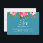 Tarjeta De Confirmación De Asistencia Bat Mitzvah Blue Floral Watercolor Gold Script<br><div class="desc">Estar orgulloso, regocijarse y celebrar este hito de su Bat Mitzvah favorito con esta sofisticada y personalizada tarjeta de inserción RSVP para su evento! Una acuarela floral impresionante, rosa y melocotón, con una tipografía de Relieve metalizado dorado falso y un tipo serif moderno de sans blancos superponen un polvoriento fondo...</div>