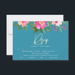 Tarjeta De Confirmación De Asistencia Bat Mitzvah Blue Floral Watercolor Gold Script<br><div class="desc">Estar orgulloso, regocijarse y celebrar este hito de su Bat Mitzvah favorito con esta sofisticada y personalizada tarjeta de inserción RSVP para su evento! Una acuarela floral impresionante, rosa y melocotón, con una tipografía de Relieve metalizado dorado falso y un tipo serif moderno de sans blancos superponen un polvoriento fondo...</div>