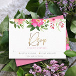 Tarjeta De Confirmación De Asistencia Bat Mitzvah color de agua rosa Floral dorado guión<br><div class="desc">Estar orgulloso, regocijarse y celebrar este hito de su Bat Mitzvah favorito con esta sofisticada y personalizada tarjeta de inserción RSVP para su evento! Una acuarela floral de moda, impresionante, rosa y melocotón con una tipografía de Relieve metalizado dorado falsa y un tipo serif moderno de rosa polvoriento y sans...</div>