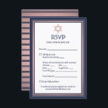 Tarjeta De Confirmación De Asistencia Bat Mitzvah Comida Opciones Canción Solicitar Azul<br><div class="desc">Invitaciones de mitzvah de la marina y de la barra rosada para ella con elegantes tarjetas de respuesta RSVP modernas. Toda la redacción de esta plantilla de tarjeta es sencilla de personalizar o de eliminación. Incluye opciones de comida, alergias a alimentos, petición de canciones y opción de respuesta vía sitio...</div>