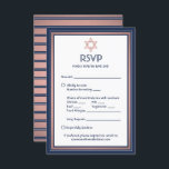 Tarjeta De Confirmación De Asistencia Bat Mitzvah Comida Opciones Canción Solicitar Azul<br><div class="desc">Invitaciones de mitzvah de la marina y de la barra rosada para ella con elegantes tarjetas de respuesta RSVP modernas. Toda la redacción de esta plantilla de tarjeta es sencilla de personalizar o de eliminación. Incluye opciones de comida, alergias a alimentos, petición de canciones y opción de respuesta vía sitio...</div>