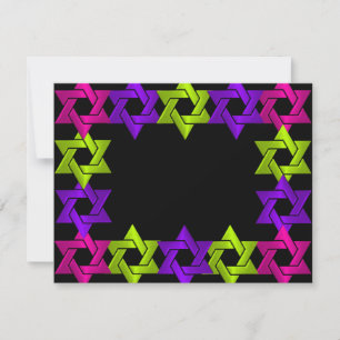 Tarjeta De Confirmación De Asistencia Bat Mitzvah Estrella Púrpura Verde Rosa Cualquier