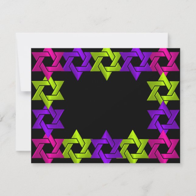 Tarjeta De Confirmación De Asistencia Bat Mitzvah Estrella Púrpura Verde Rosa Cualquier  (Anverso)