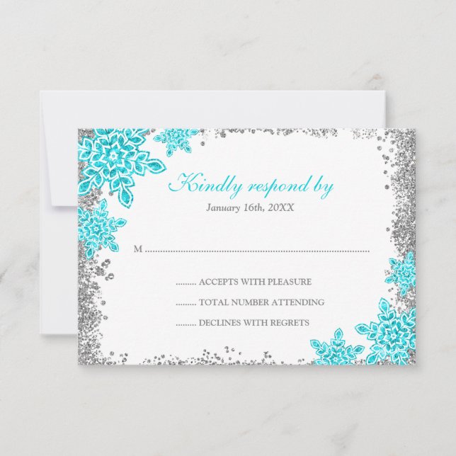 Tarjeta De Confirmación De Asistencia Bat Mitzvah Glam Winter Wonderland Verde azulado R (Anverso)