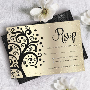 Tarjeta De Confirmación De Asistencia Bat Mitzvah Hoja de Oro Script Árbol de la Vida Ne