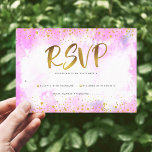 Tarjeta De Confirmación De Asistencia Bat Mitzvah moderna giratoria Relieve metalizado d<br><div class="desc">¡Estén orgullosos, regocijaos y exhiban este hito de su Bat Mitzvah favorito! Incluya este impresionante, moderno y brillante Relieve metalizado y puntos purpurinas de oro y escritura tipográfica contra un fondo de color de agua rosa suave, tarjeta de inserción RSVP personalizada para su evento. Personalice el texto del personalizado con...</div>