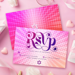 Tarjeta De Confirmación De Asistencia Bat Mitzvah Negrita Retro Boho Pink Naranja Gradie