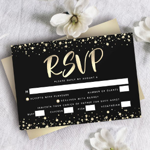 Tarjeta De Confirmación De Asistencia Bat Mitzvah Negro Entrée con Hoja de Oro y Glitter