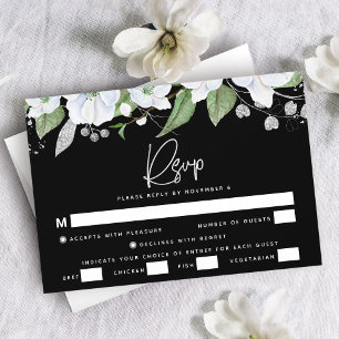 Tarjeta De Confirmación De Asistencia Bat Mitzvah Negro Plata Escritura Acuarela Floral