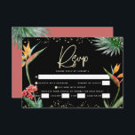 Tarjeta De Confirmación De Asistencia Bat Mitzvah Oro negro Paleta tropical acuarela<br><div class="desc">Estar orgulloso, regocijarse y celebrar este hito de su Bat Mitzvah favorito con esta sofisticada y personalizada tarjeta de inserción RSVP para su evento! Elegantes, impresionantes, coloridas, aves acuáticas tropicales de flores del paraíso, escritura manuscrita de oro falsa, puntos Star of David y purpurinas, junto con modernos sans serif, superponen...</div>