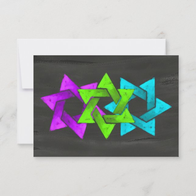 Tarjeta De Confirmación De Asistencia Bat Mitzvah Pink Turquoise Green Stars Chalkboard (Reverso)