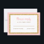 Tarjeta De Confirmación De Asistencia Bat Mitzvah, Purpurina rosa y dorado, responde<br><div class="desc">Esta tarjeta de inserción de moda incluye letras en negrita en la parte delantera, con un aspecto en capas en purpurina dorado y blanco, y un fondo de color sólido. Agregue el texto utilizando el formulario de plantilla. Cambie el tipo de letra, el diseño y los colores utilizando la función...</div>