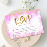 Tarjeta De Confirmación De Asistencia Bat Mitzvah Relieve metalizado de oro giratorio co<br><div class="desc">¡Estén orgullosos, regocijaos y exhiban este hito de su Bat Mitzvah favorito! Incluya este impresionante, moderno y brillante Relieve metalizado y puntos purpurinas de oro y escritura tipográfica contra un fondo de color de agua rosa suave, tarjeta de inserción RSVP personalizada para su evento. Personalice el texto del personalizado con...</div>
