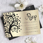 Tarjeta De Confirmación De Asistencia Bat Mitzvah Relieve metalizado dorado Black Tree o<br><div class="desc">¡Estén orgullosos, regocijaos y exhiban este hito de su Bat Mitzvah favorito! Incluya esta impresionante y sofisticada tarjeta de inserción personalizada RSVP para su evento. Un árbol negro gráfico con Star of David y "hojas" de punto y escritura de caligrafía negra, superponen puntos brillantes, falsos purpurinas de oro y fondo...</div>