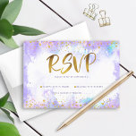 Tarjeta De Confirmación De Asistencia Bat Mitzvah Relieve metalizado oro moderno color d<br><div class="desc">¡Estén orgullosos, regocijaos y exhiban este hito de su Bat Mitzvah favorito! Incluya este impresionante, moderno y brillante Relieve metalizado de imitación dorada y puntos purpurinas y escritura tipográfica contra un suave fondo de color morado, tarjeta de inserción RSVP personalizada para su evento. Personalice el texto del personalizado con la...</div>