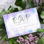 Tarjeta De Confirmación De Asistencia Bat Mitzvah Relieve metalizado plateado moderno co<br><div class="desc">¡Estén orgullosos, regocijaos y exhiban este hito de su Bat Mitzvah favorito! Incluya este impresionante, moderno y brillante Relieve metalizado y puntos purpurinas de color plateado y guión caligráfico manuscrito contra un fondo de color morado suave, tarjeta de inserción RSVP personalizada para su evento. Personalice el texto del personalizado con...</div>
