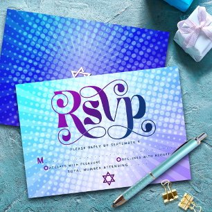 Tarjeta De Confirmación De Asistencia Bat Mitzvah Retro Boho Gradiente Azul Púrpura Auda