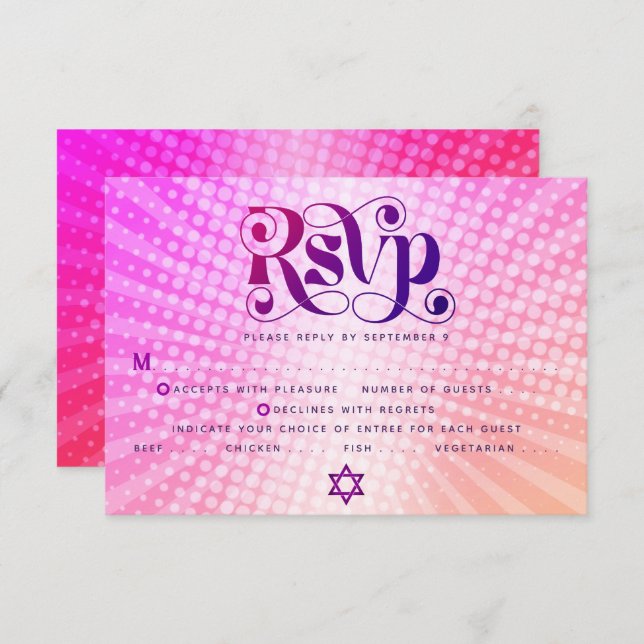 Tarjeta De Confirmación De Asistencia Bat Mitzvah Retro Naranja Rosa Gradiente Boho Entr (Anverso / Reverso)