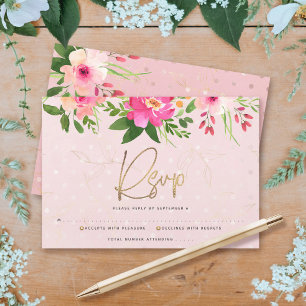 Tarjeta De Confirmación De Asistencia Bat Mitzvah Rosa Acuarela Floral Moderno Script