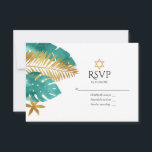 Tarjeta De Confirmación De Asistencia Bat Mitzvah verde azulado y Tropical de Oro<br><div class="desc">Celebra tu Bat Mitzvah con esta elegante y moderna tarjeta RSVP. Con un diseño de hojas de palma verde azuladas y doradas con una destacada estrella de David, esta carta combina perfectamente un tema tropical con elementos judíos tradicionales. Totalmente personalizable, es ideal para marcar la pauta de una celebración única...</div>