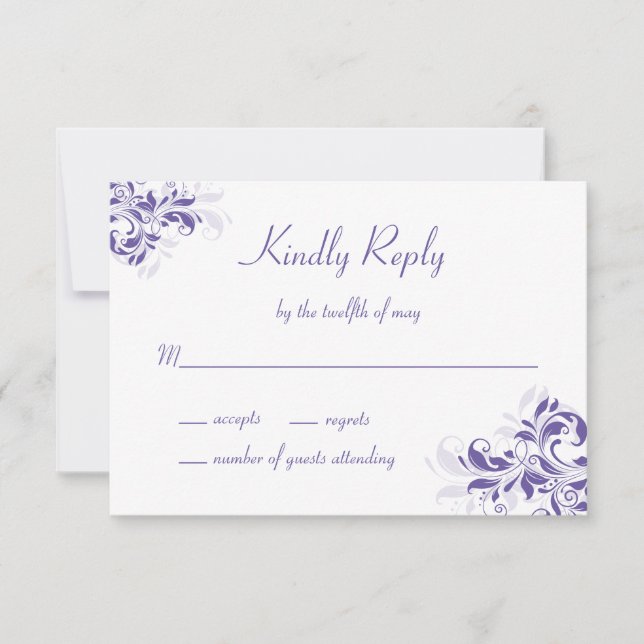 Tarjeta De Confirmación De Asistencia Batería Formal Purple Floral Mitzvah (Anverso)