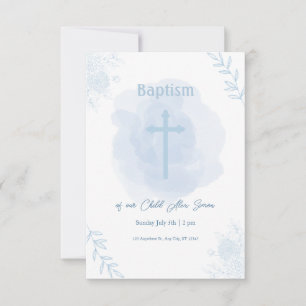 Tarjeta De Confirmación De Asistencia Bautismo Floral Azul - Clásico y Elegante