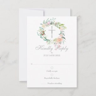 Tarjeta De Confirmación De Asistencia Bautismo floral Christening First Holy Communición