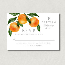 Tarjeta De Confirmación De Asistencia Bautizo de niña religiosa de naranjas elegantes