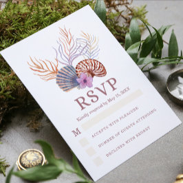 Tarjeta De Confirmación De Asistencia Beach Seashells Watercolor Boda de la Moda costera