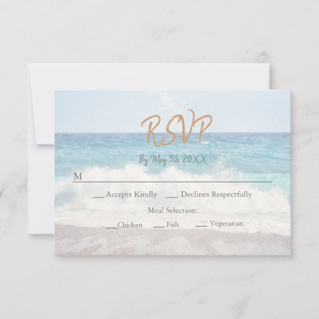 Tarjeta De Confirmación De Asistencia Beach Wedding Invitation Seaside/Oceanside Wedding (Anverso)
