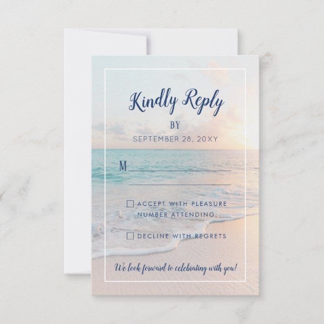 Tarjeta De Confirmación De Asistencia Beach Wedding Sandy Ocean Sunset (Anverso)