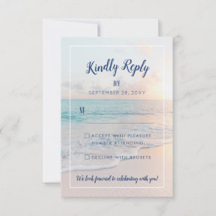 Tarjeta De Confirmación De Asistencia Beach Wedding Sandy Ocean Sunset