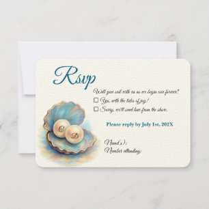 Tarjeta De Confirmación De Asistencia Beach Wedls Pearls Shell elegante tema del océano