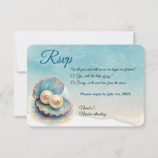 Tarjeta De Confirmación De Asistencia Beach Wedls Pearls Shell elegante tema del océano
