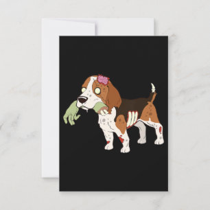 Tarjeta De Confirmación De Asistencia Beagle Zombie Mano Gracioso Perro Regalo Halloween