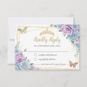 Tarjeta De Confirmación De Asistencia Bebé Azul Púrpura Lilac Floral Quinceañera Dulce 1