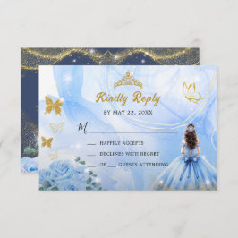 Tarjeta De Confirmación De Asistencia Bebe Blue Vress Princesa Purpurina Quinceañera