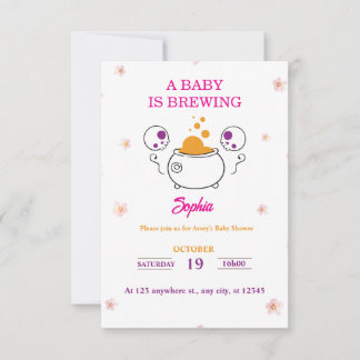 Tarjeta De Confirmación De Asistencia Bebé está preparando Halloween Rosa Niña Baby Show