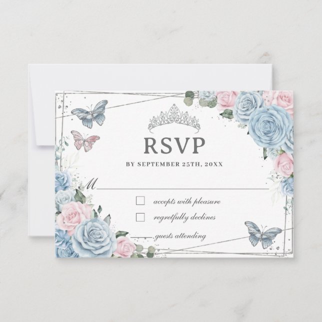 Tarjeta De Confirmación De Asistencia Bebé suave Rosas florales rosas Quinceañera (Anverso)