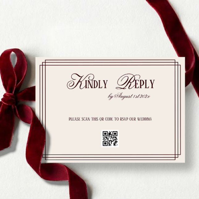 Tarjeta De Confirmación De Asistencia Beige Dark Red Old Money Wedding QR code (Subido por el creador)